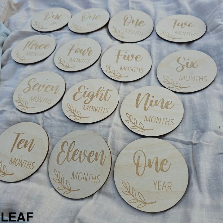 Assorted - Baby Milestone Engraved Discs Leaf