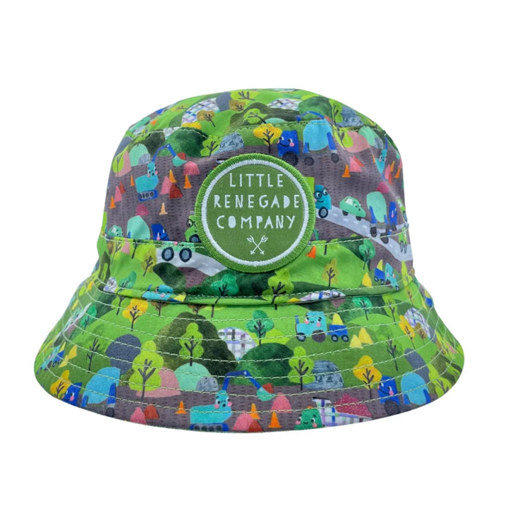 Little Renegade Company Reversible Bucket Hat - Wheels N Roads/Light Green