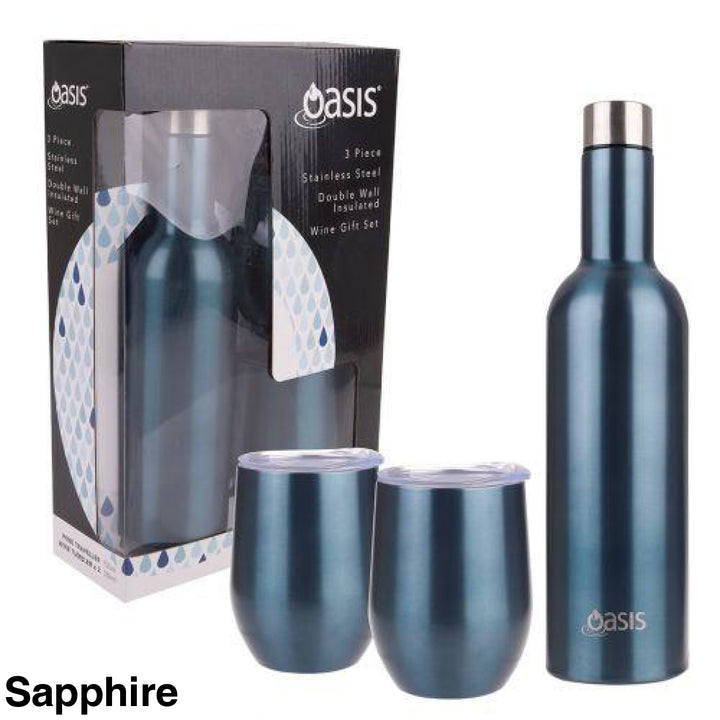 Oasis Stainless Steel Insulated Wine Traveller Gift Set Sapphire