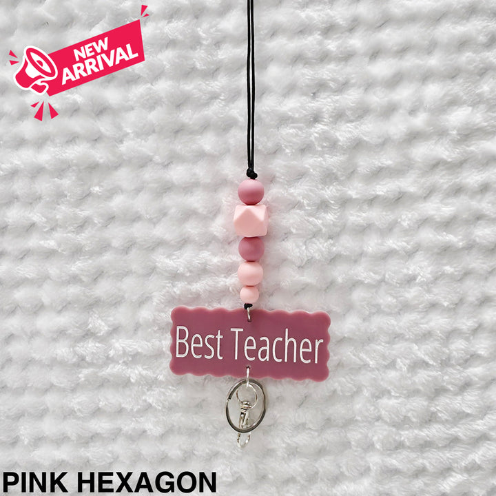 Personalised Beaded Lanyard Pink Hexagon