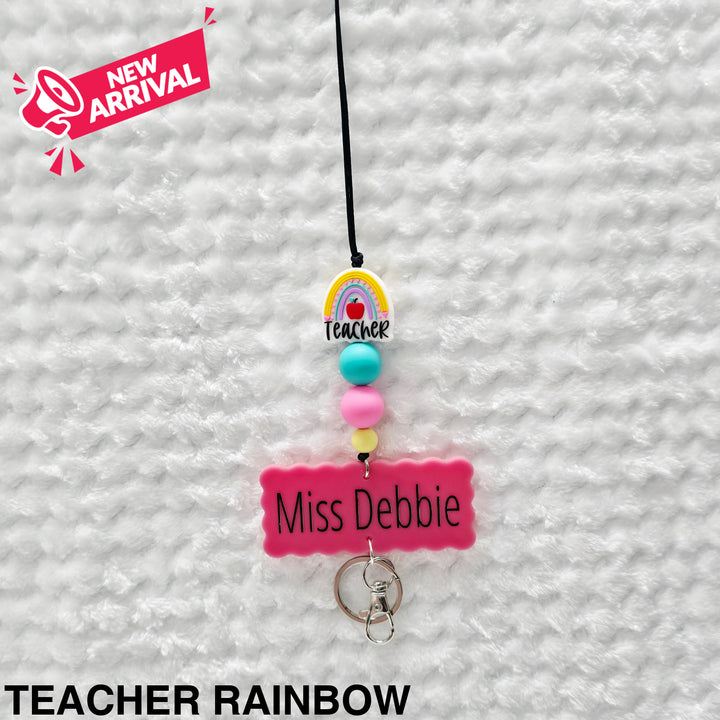 Personalised Beaded Lanyard Teacher Rainbow