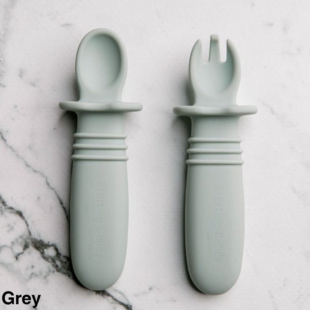 Starting Solids Selfie Soon & Fork Set Grey