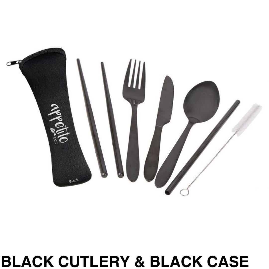 Reusable Stainless Steel Travel Cutlery Set Black & Case