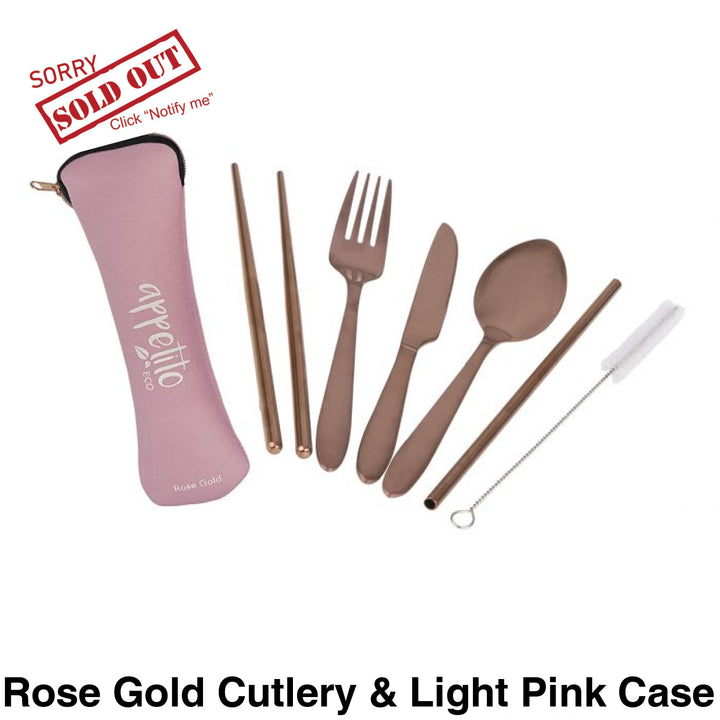 Reusable Stainless Steel Travel Cutlery Set Rose Gold & Light Pink Case