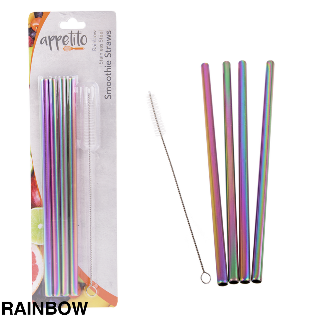 Appetito Stainless Steel Smoothie Straw set Rainbow