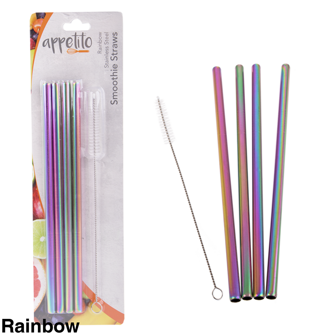 Appetito Stainless Steel Smoothie Straw set Rainbow