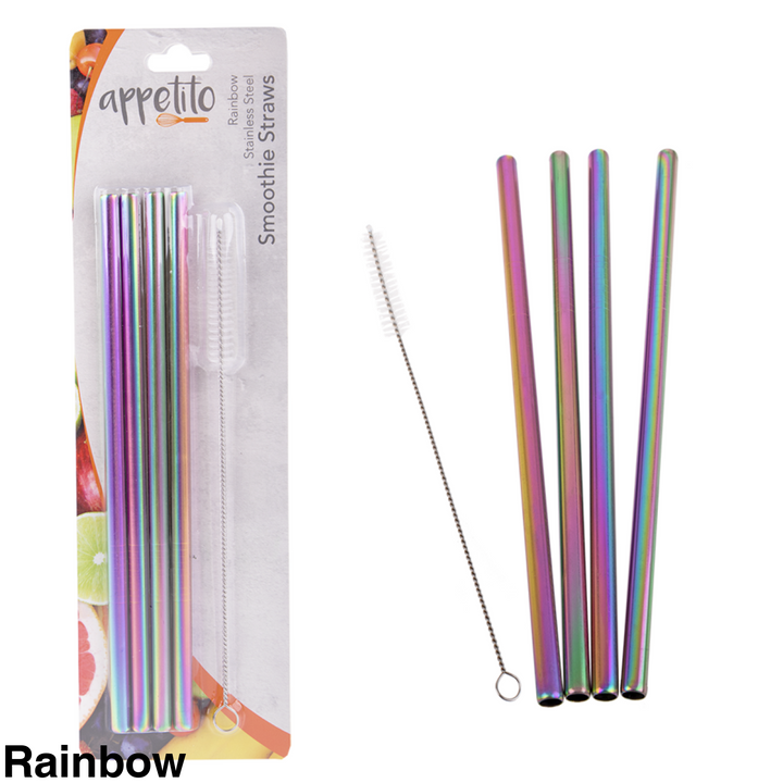 Appetito Stainless Steel Smoothie Straw set Rainbow