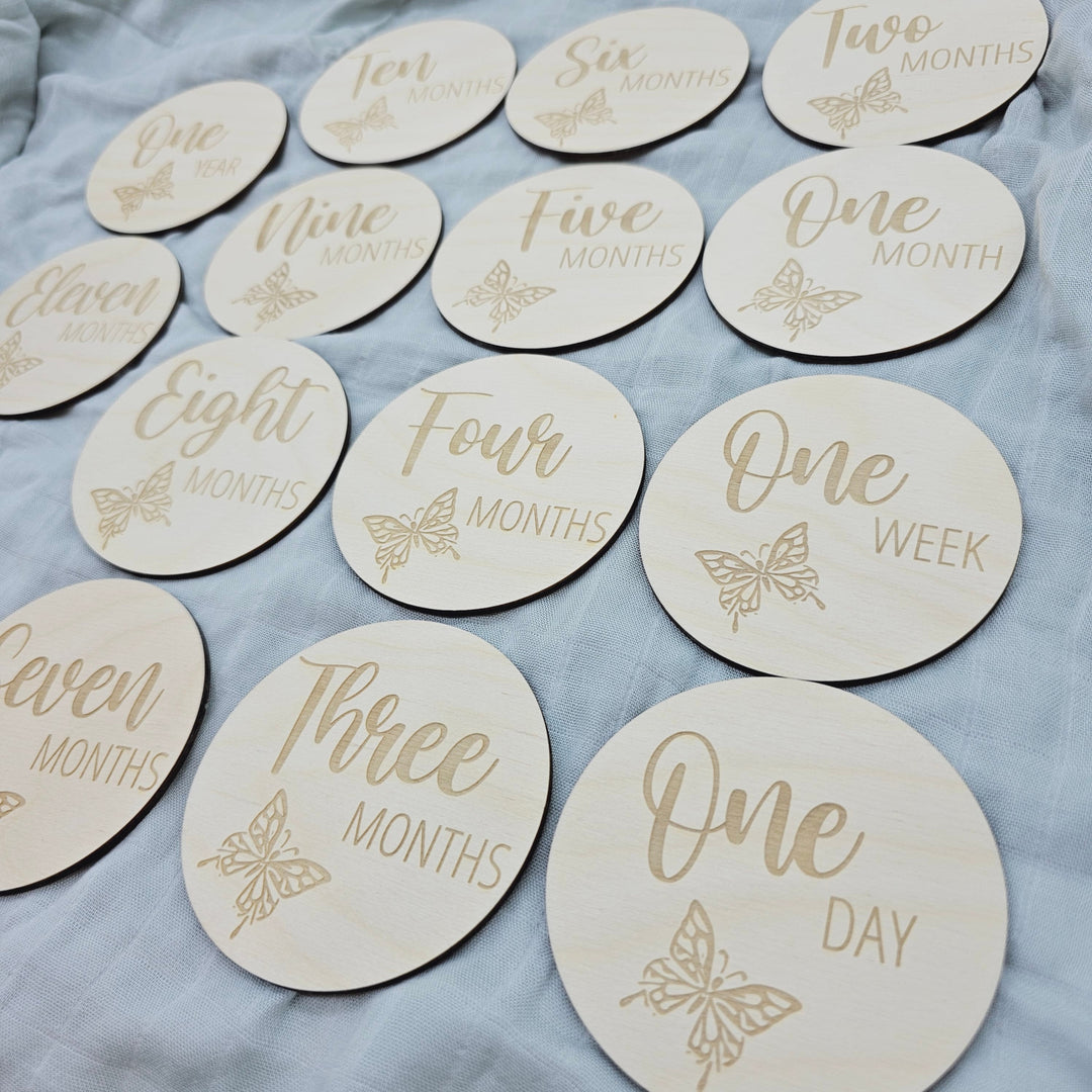 Assorted - Baby Milestone Engraved Discs Butterfly