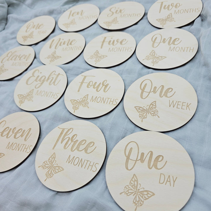 Assorted - Baby Milestone Engraved Discs Butterfly