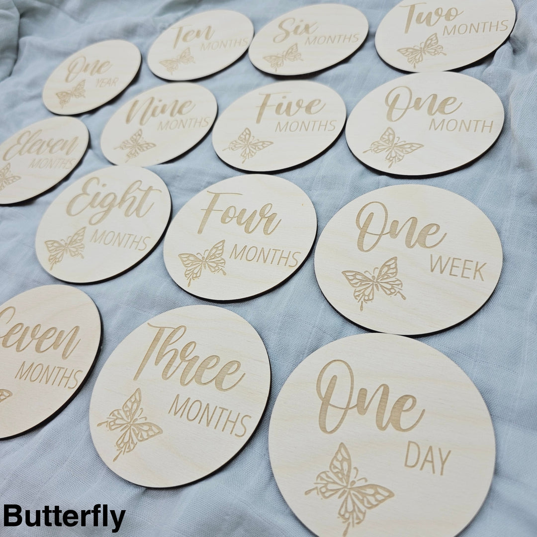 Assorted - Baby Milestone Engraved Discs Butterfly
