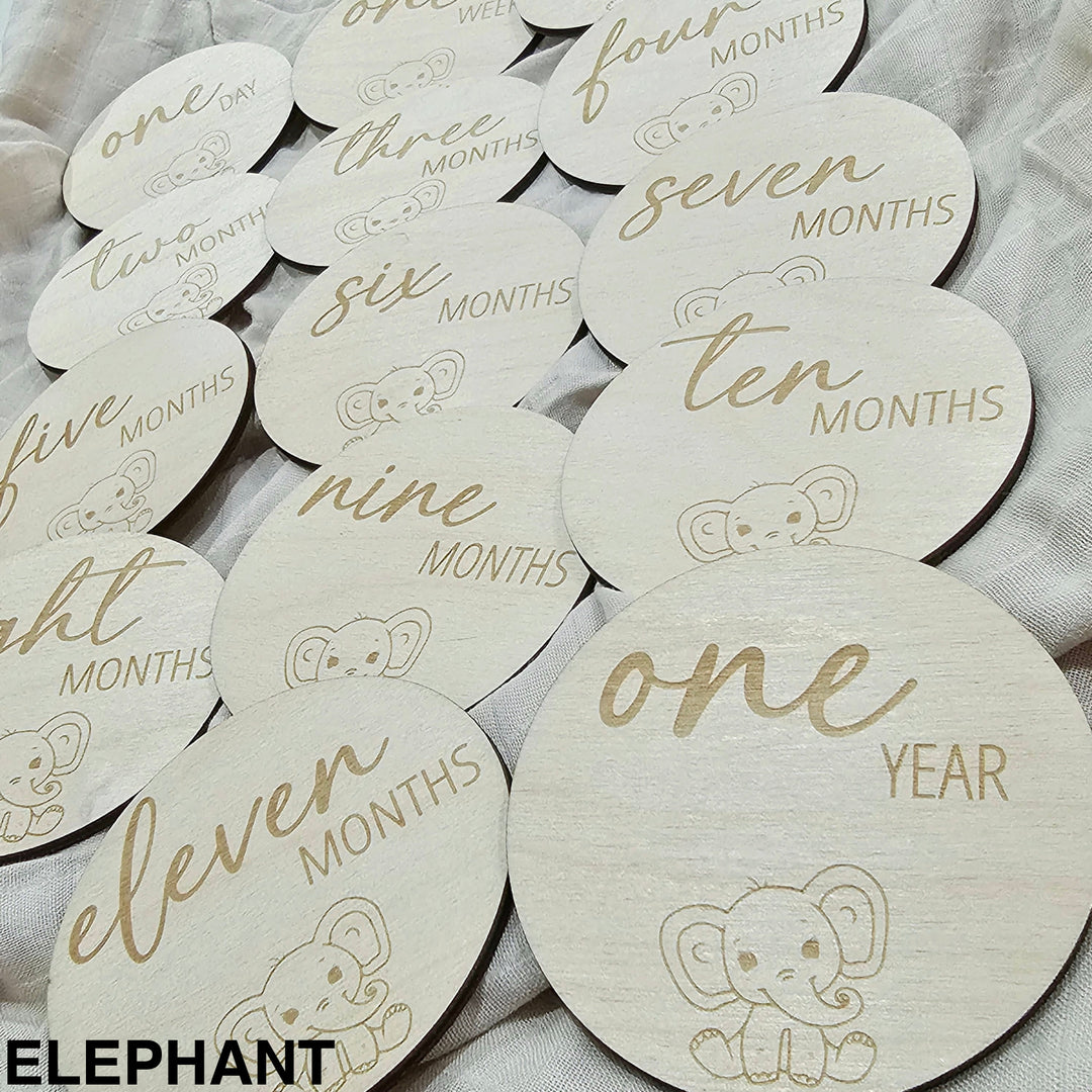 Baby Milestone Engraved Discs - Elephant