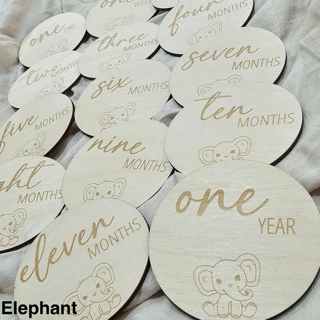 Baby Milestone Engraved Discs - Elephant