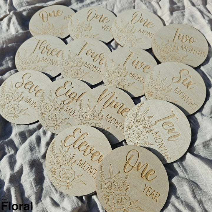Assorted - Baby Milestone Engraved Discs Floral