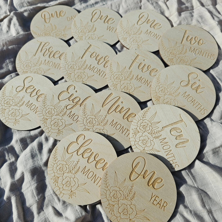 Assorted - Baby Milestone Engraved Discs Floral