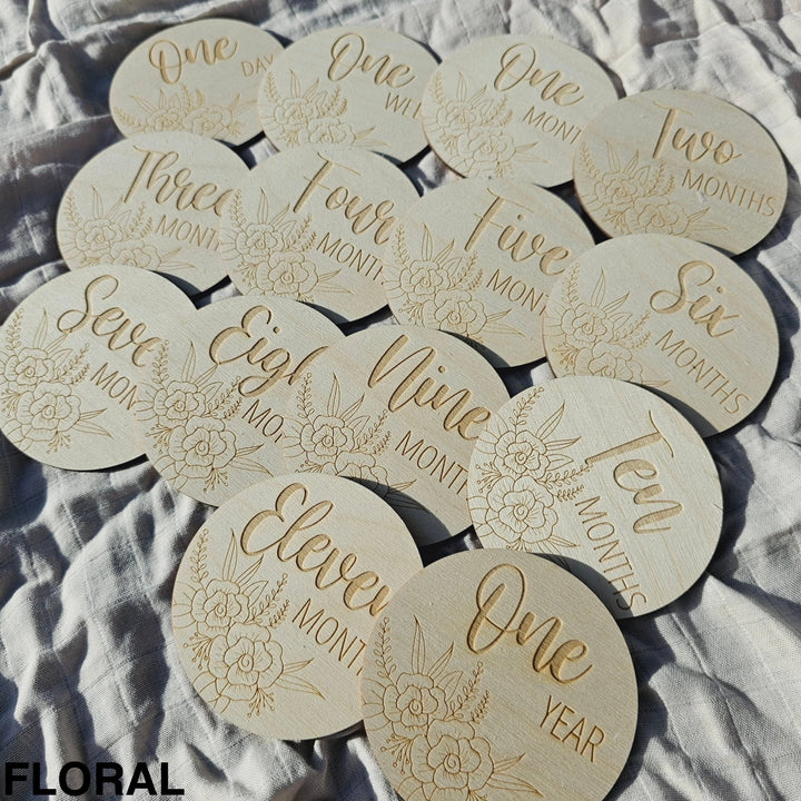 Assorted - Baby Milestone Engraved Discs Floral