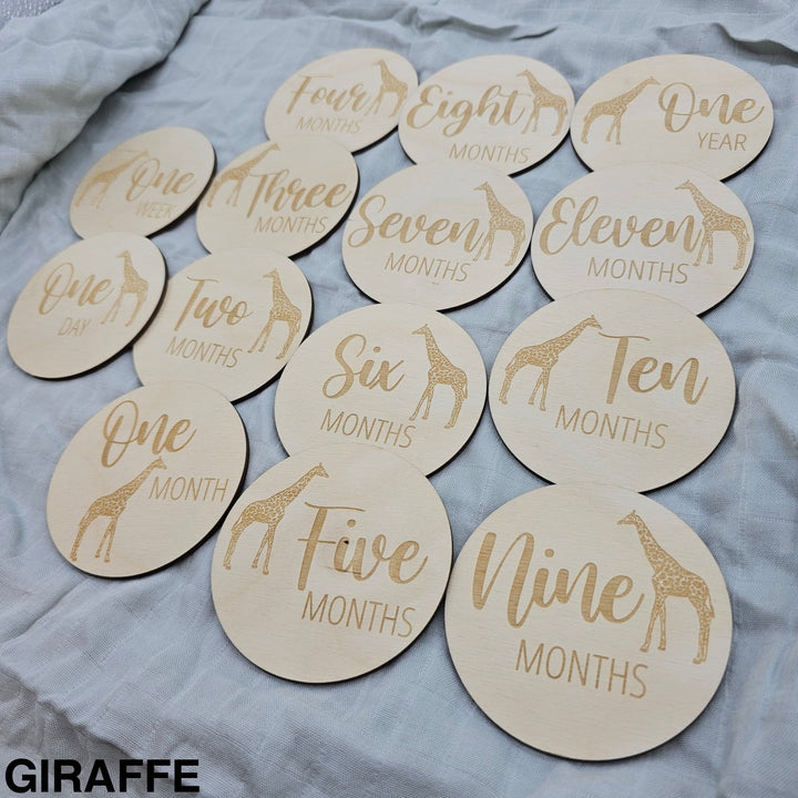 Assorted - Baby Milestone Engraved Discs Giraffe