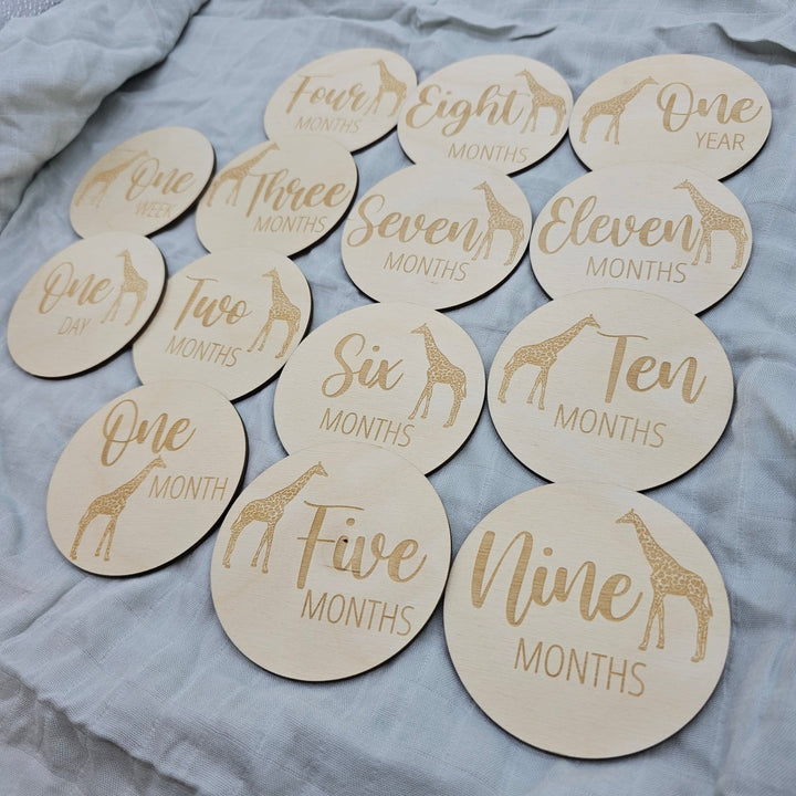 Assorted - Baby Milestone Engraved Discs Giraffe