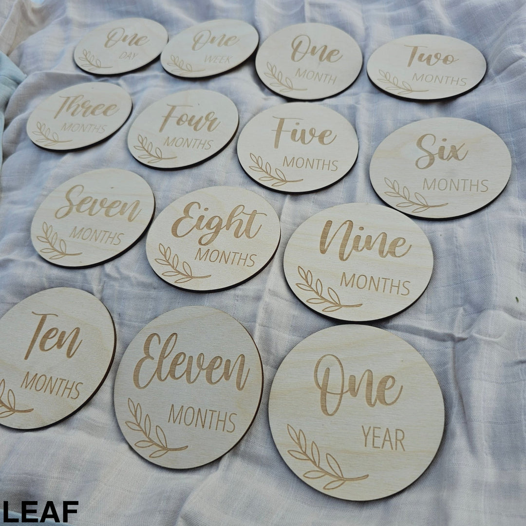Assorted - Baby Milestone Engraved Discs Leaf
