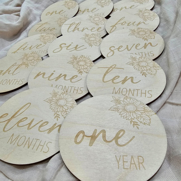 Assorted - Baby Milestone Engraved Discs Sunflower