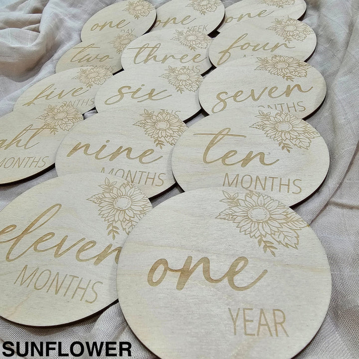 Assorted - Baby Milestone Engraved Discs Sunflower