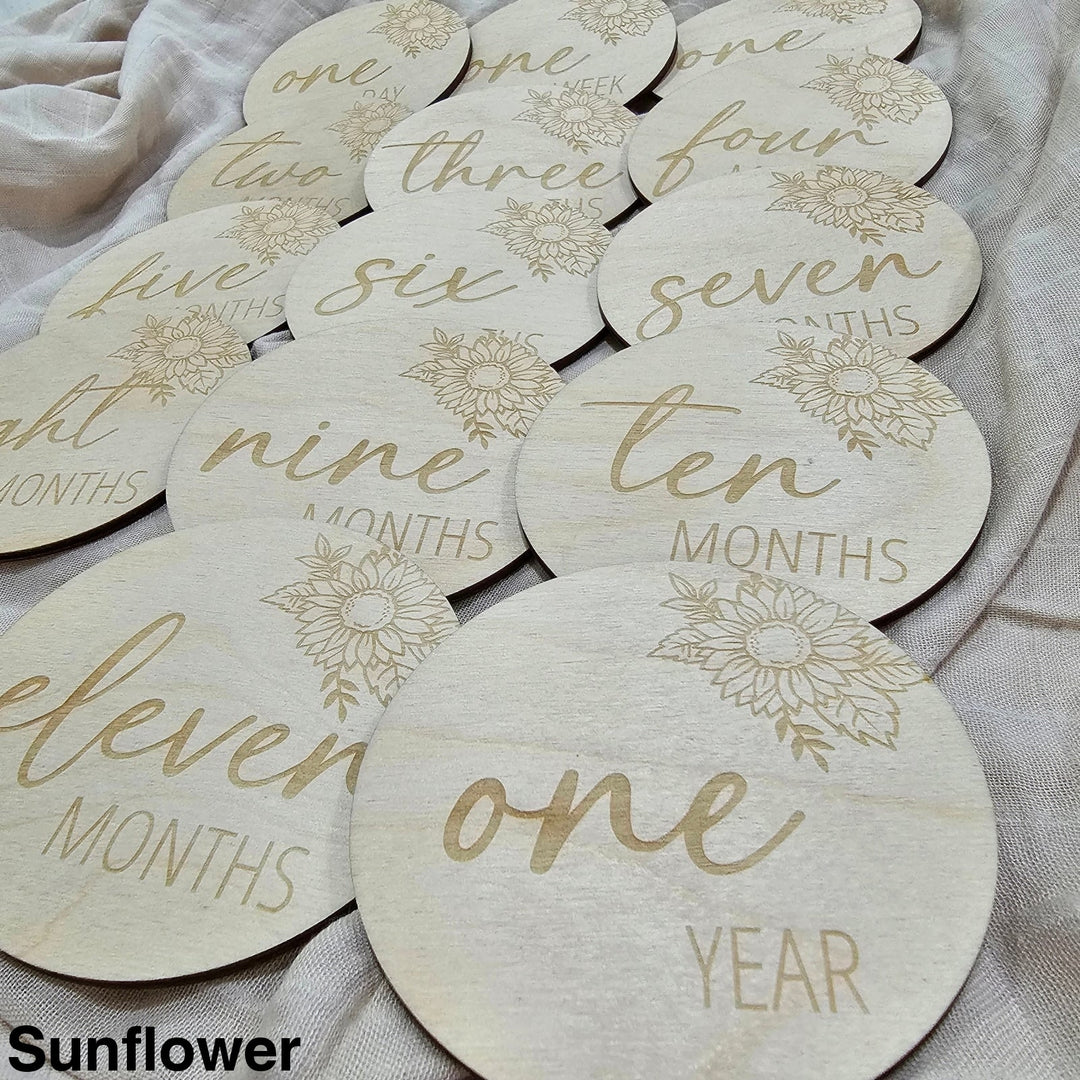 Assorted - Baby Milestone Engraved Discs Sunflower