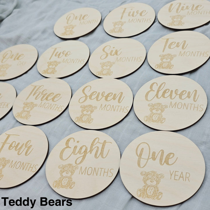 Assorted - Baby Milestone Engraved Discs Teddy Bears