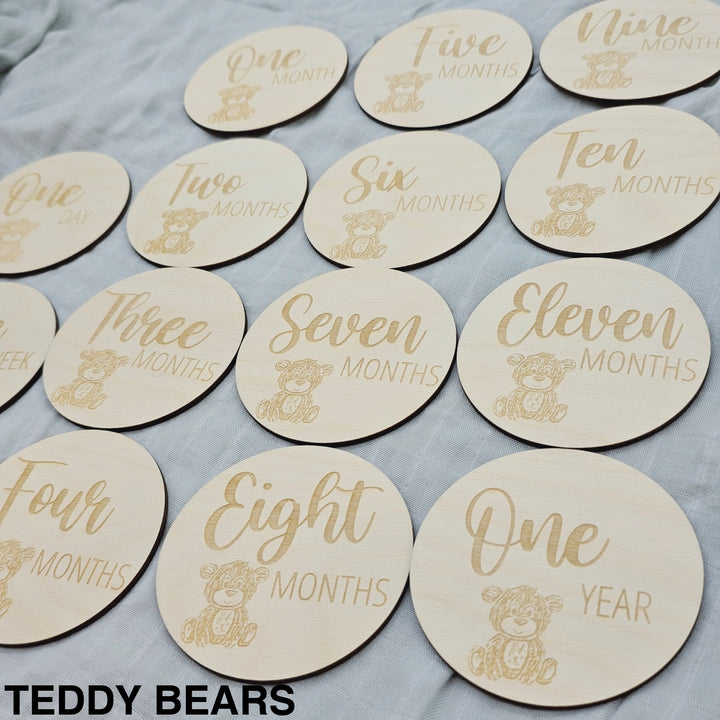 Assorted - Baby Milestone Engraved Discs Teddy Bears