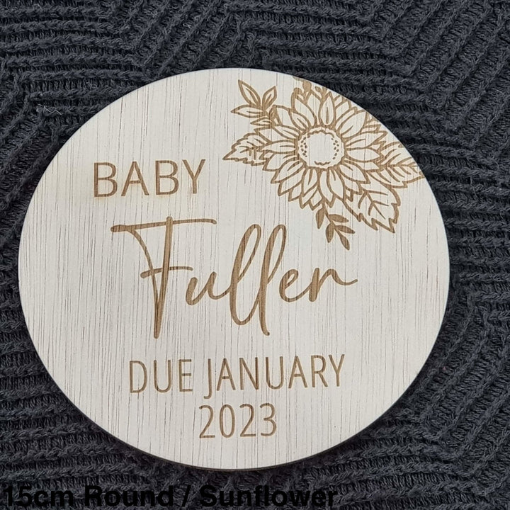 Assorted - Baby X Pregnancy Announcement Plaque 15Cm Round / Sunflower