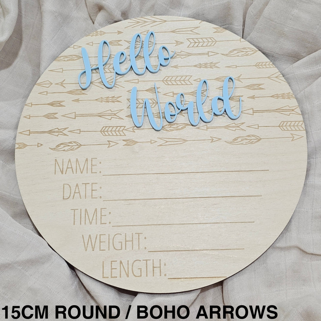 Hello World Announcement Plaque - Boho Arrows