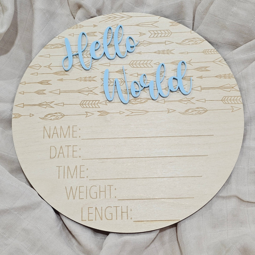 Hello World Announcement Plaque - Boho Arrows