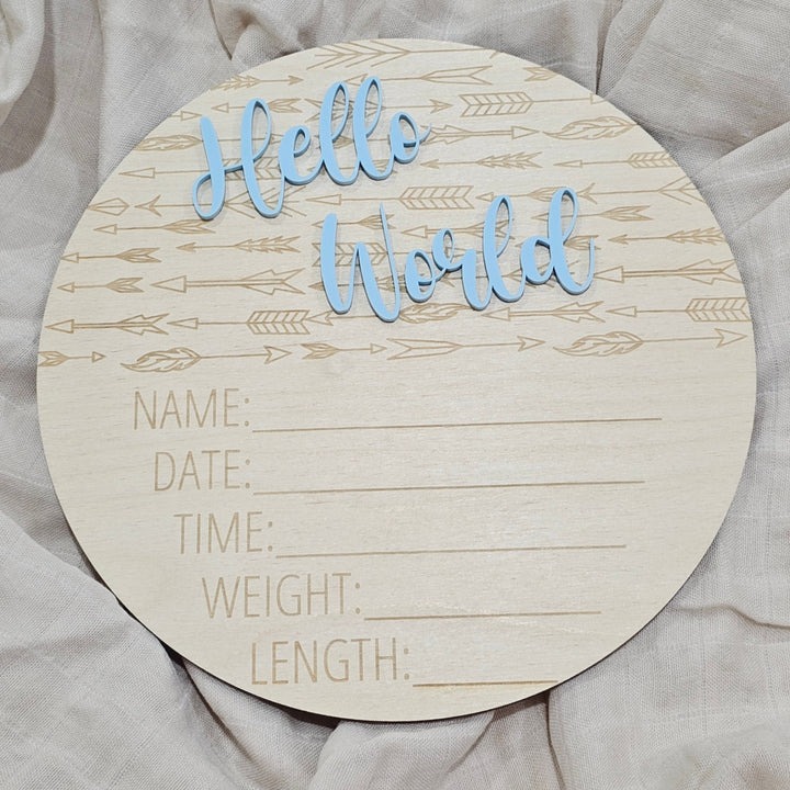 Hello World Announcement Plaque - Boho Arrows