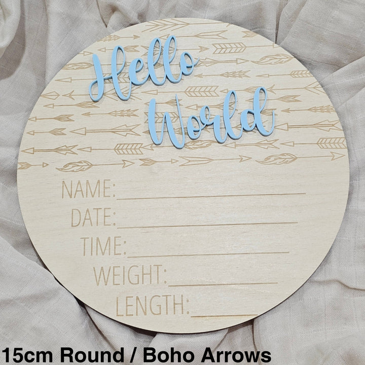 Hello World Announcement Plaque - Boho Arrows