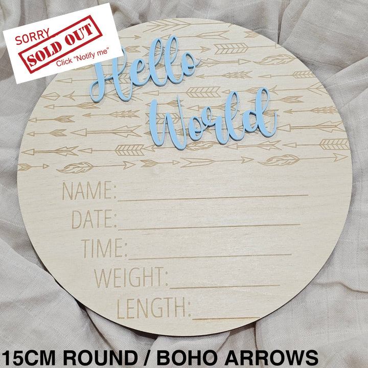 Hello World Announcement Plaque - Boho Arrows