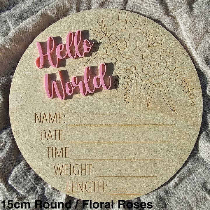 Assorted - Hello World Announcement Plaque 15Cm Round / Floral