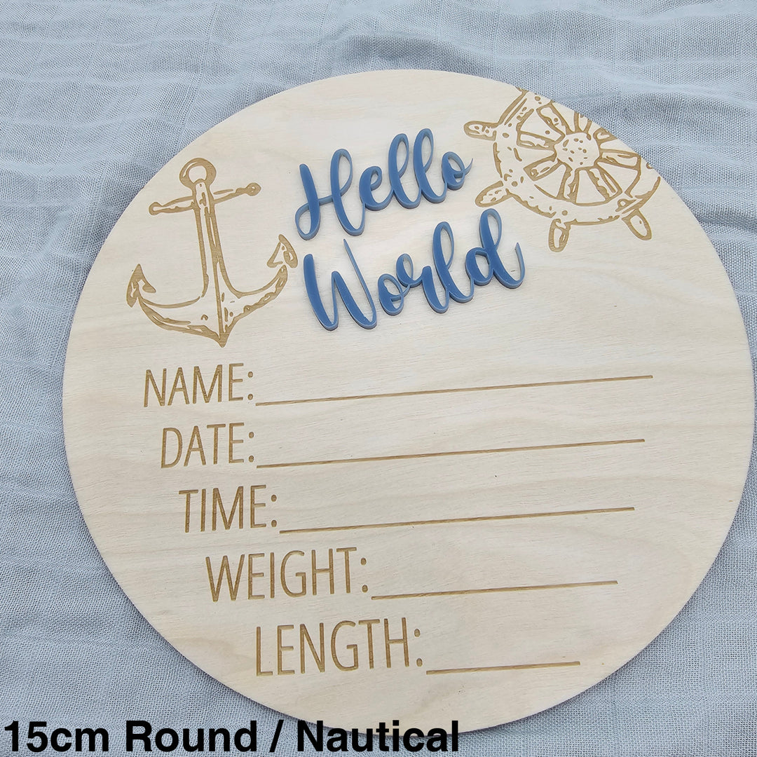 Assorted - Hello World Announcement Plaque 15Cm Round / Nautical