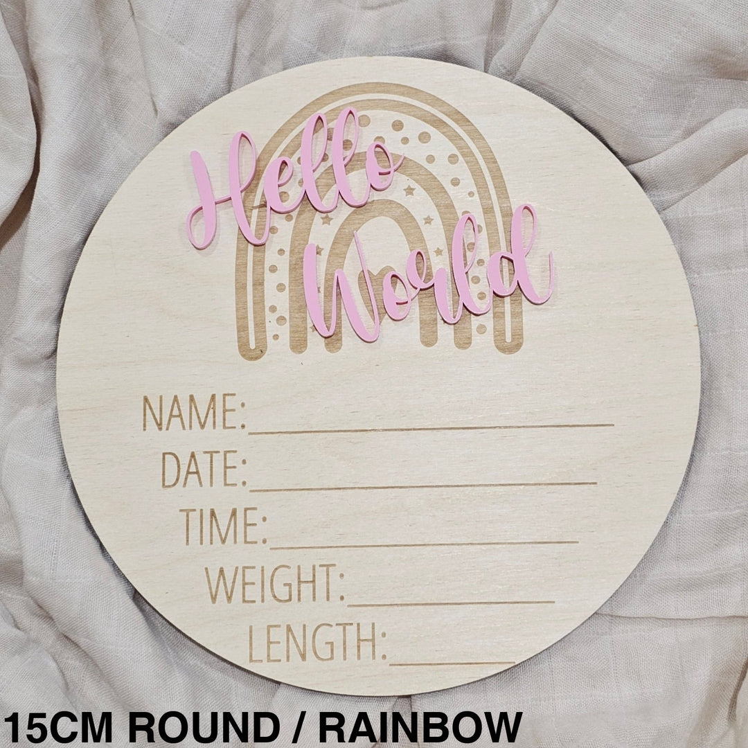 Assorted - Hello World Announcement Plaque 15Cm Round / Rainbow