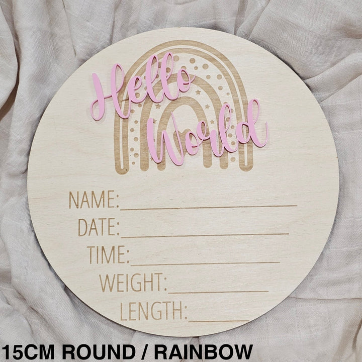 Assorted - Hello World Announcement Plaque 15Cm Round / Rainbow