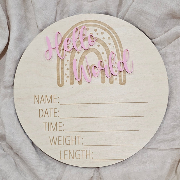 Assorted - Hello World Announcement Plaque 15Cm Round / Rainbow