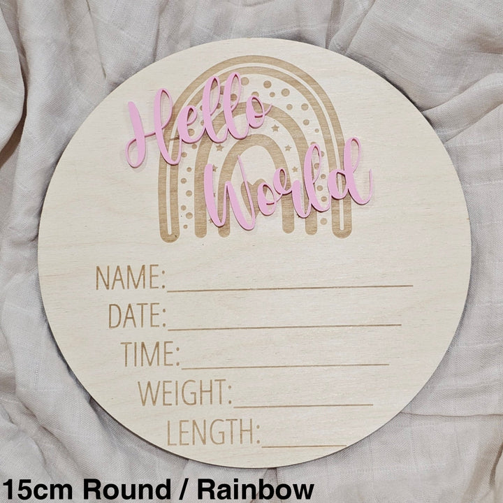 Assorted - Hello World Announcement Plaque 15Cm Round / Rainbow