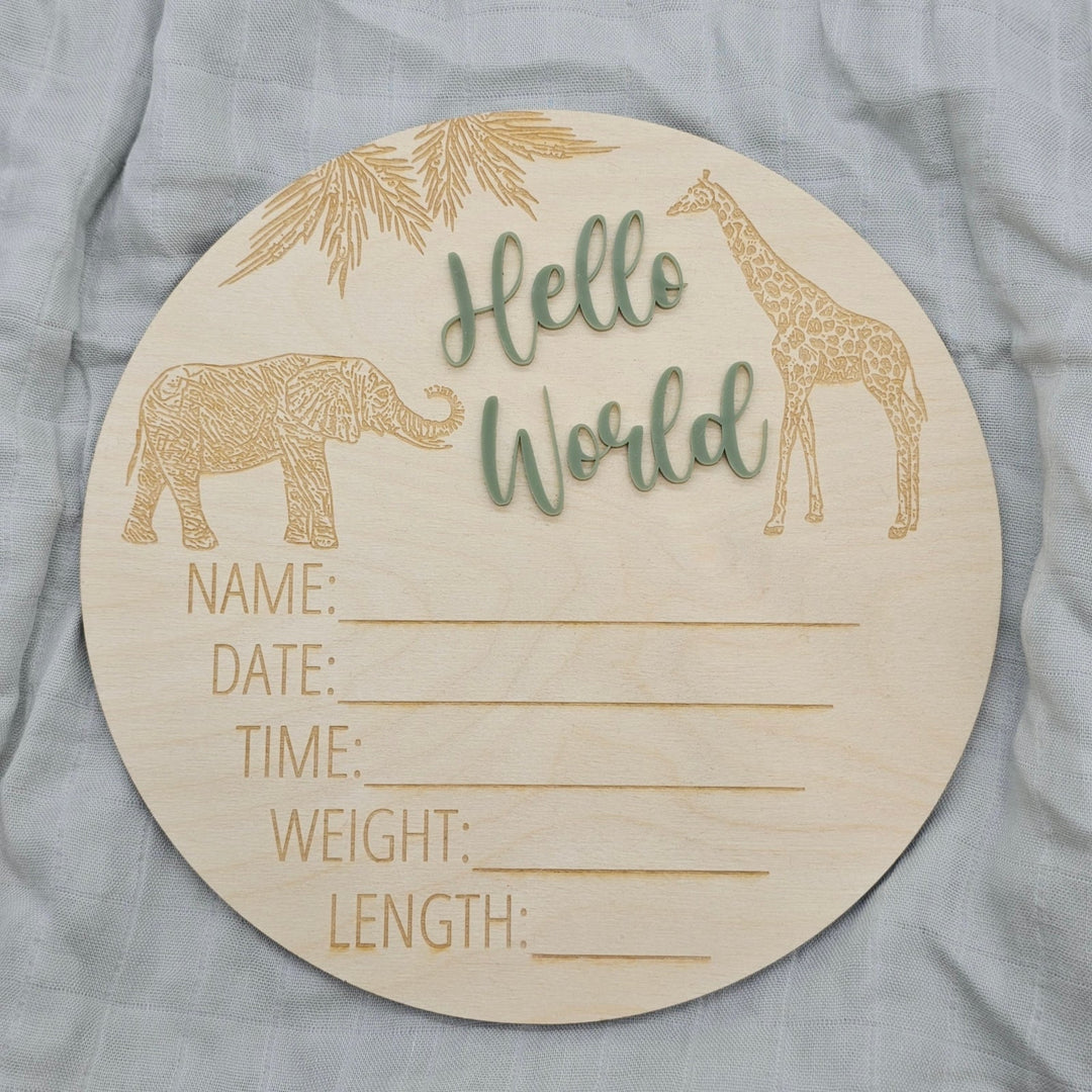 Assorted - Hello World Announcement Plaque 15Cm Round / Safari