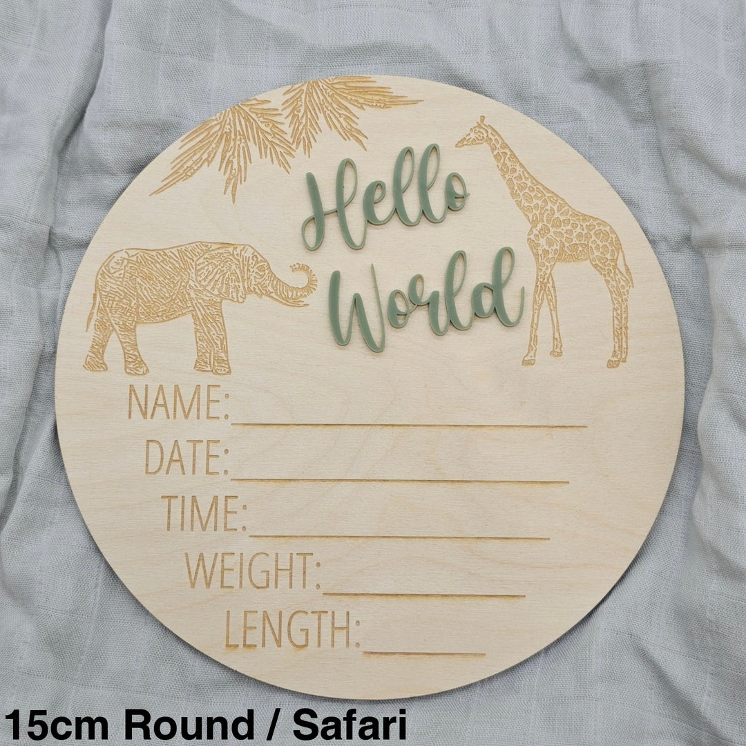 Assorted - Hello World Announcement Plaque 15Cm Round / Safari