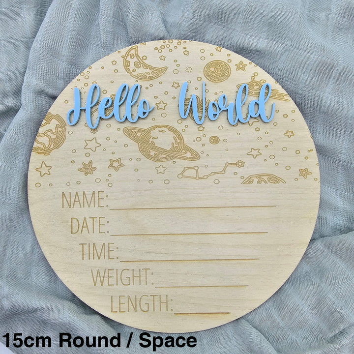Assorted - Hello World Announcement Plaque 15Cm Round / Space