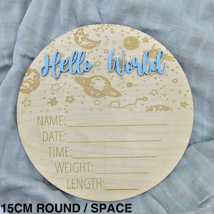 Assorted - Hello World Announcement Plaque 15Cm Round / Space