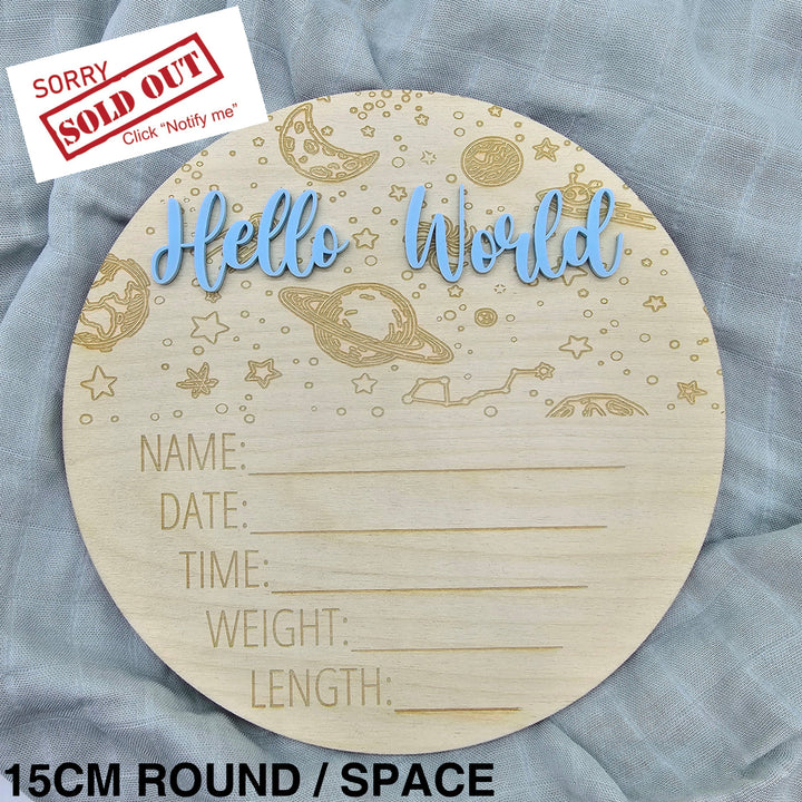 Assorted - Hello World Announcement Plaque 15Cm Round / Space