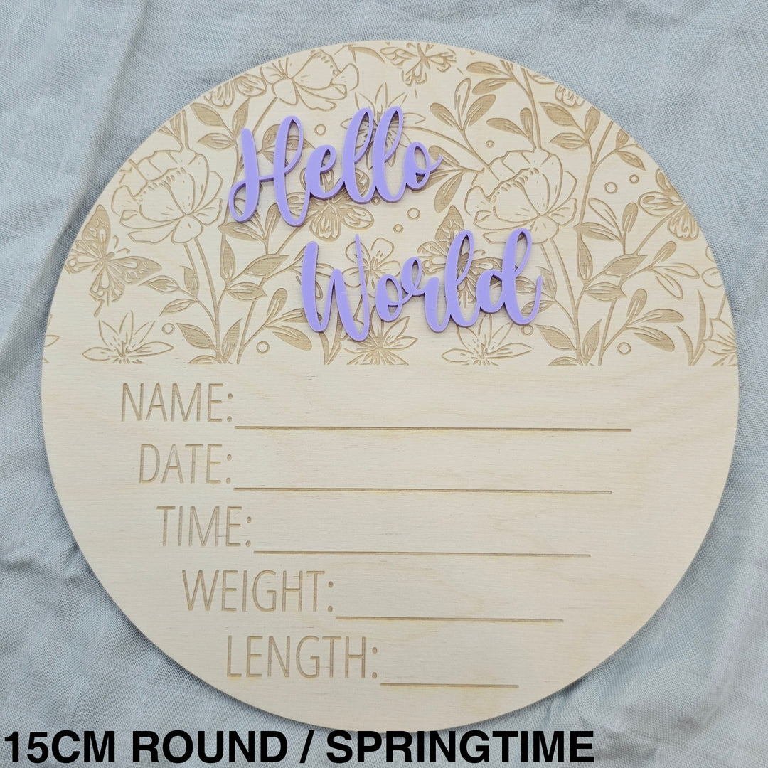 Assorted - Hello World Announcement Plaque 15Cm Round / Springtime