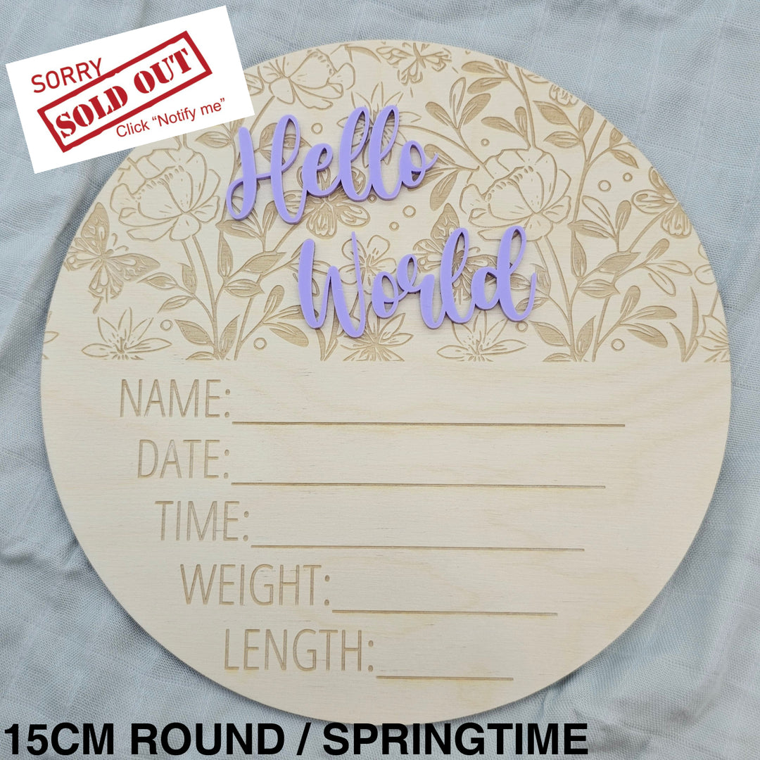 Assorted - Hello World Announcement Plaque 15Cm Round / Springtime
