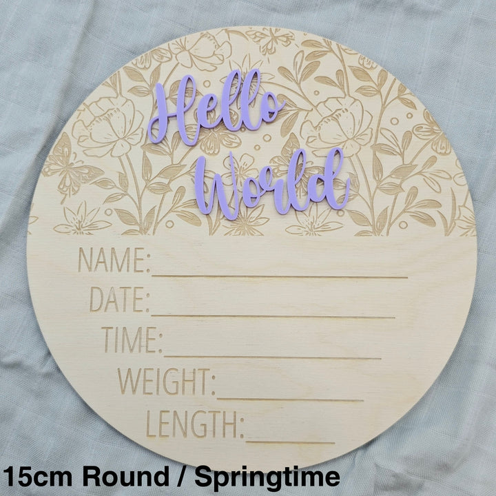 Assorted - Hello World Announcement Plaque 15Cm Round / Springtime