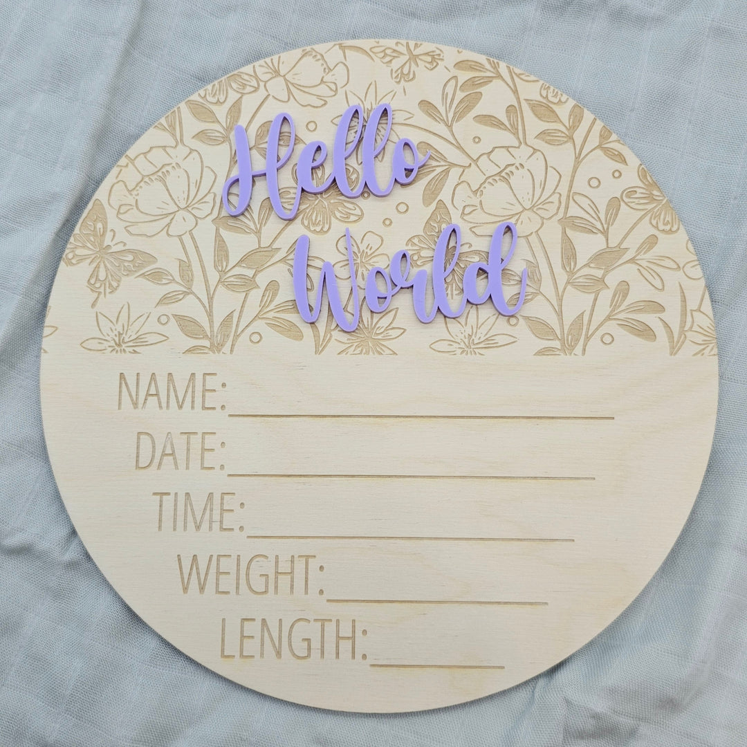 Assorted - Hello World Announcement Plaque 15Cm Round / Springtime