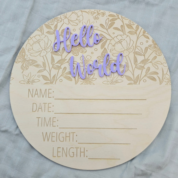 Assorted - Hello World Announcement Plaque 15Cm Round / Springtime