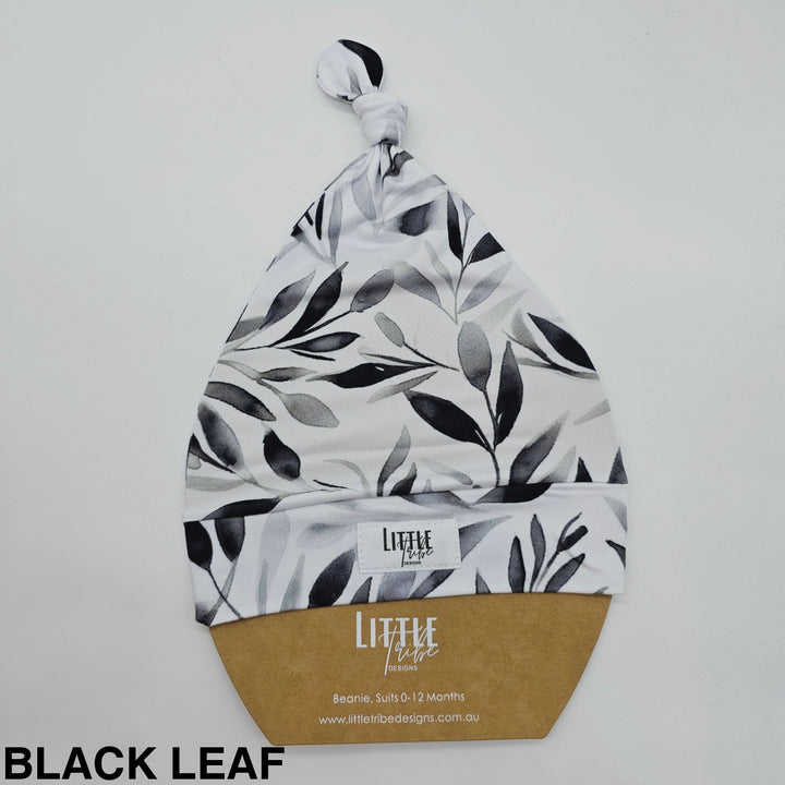 Bamboo Baby Beanie - Assorted Black Leaf Beanies & Topknot Headbands